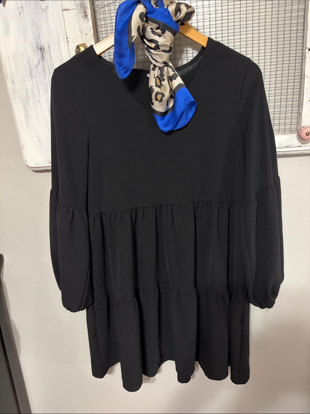 Black Tiered Long Sleeve Babydoll Dress
